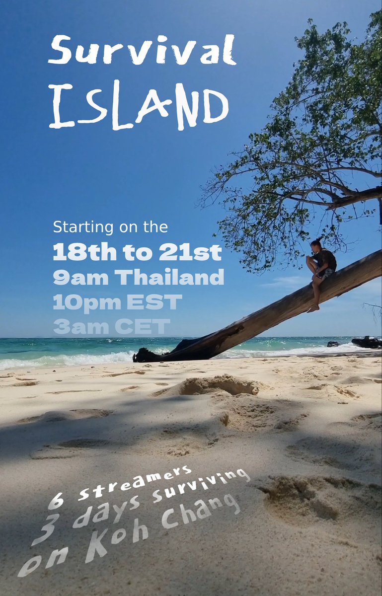 Are you ready for 3 days of survival island content? 
Line up: <a href="/ArravTwitch/">Arrav</a> <a href="/Wolfsbanee_/">Wolfsbanee</a> <a href="/hello_kiko/">Kiko🌸</a> <a href="/PeeguuTV/">PeeguuTV</a>
 Hosted by <a href="/Jinnytty1/">TSM Jinnytty</a>