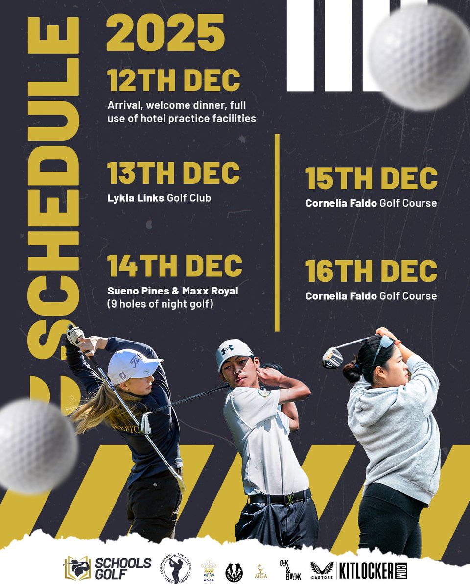 SchoolsGolfTour (@schoolsgolf_uk) on Twitter photo 🏌️♂️⛳️ SchoolsGolf Turkey Trip 2025 🇹🇷⛳️
📅 Dates: 12th – 16th December
📍 5-star accommodations at <a href="/LimakAtlantis/">Limak Atlantis Hotel</a>
🎉 Itinerary:
•12th Dec: Arrival & welcome dinner
•13th Dec: Lykia Links
•14th Dec: Sueno Pines + 9 holes of night golf
•15th-16th Dec: Cornelia Faldo 🏌️♂️⛳️ SchoolsGolf Turkey Trip 2025 🇹🇷⛳️
📅 Dates: 12th – 16th December
📍 5-star accommodations at <a href="/LimakAtlantis/">Limak Atlantis Hotel</a>
🎉 Itinerary:
•12th Dec: Arrival & welcome dinner
•13th Dec: Lykia Links
•14th Dec: Sueno Pines + 9 holes of night golf
•15th-16th Dec: Cornelia Faldo