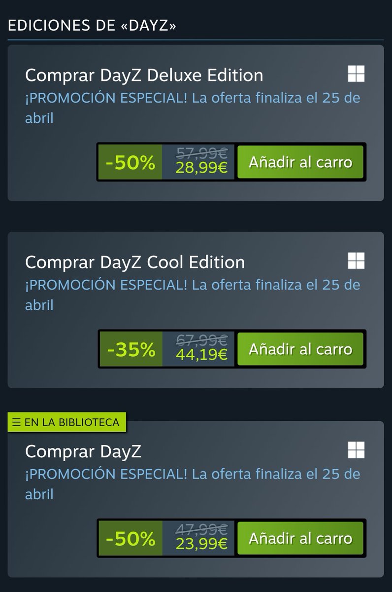 🚨 DAYZ VUELVE AL -50% EN STEAM 🚨

🔥 De 47,99€ a 23,99€ hasta el 25 de Abril [Juego base]

📢 Si tienes colegas que aún no lo tienen, AVÍSALES YA. Es el mejor momento para empezar la aventura juntos 🫡

💀 Ya no hay excusas 😈

#DayZ #Oferta #Steam
