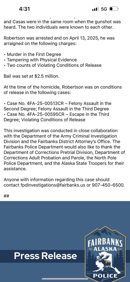 julz9oh7's tweet photo. @lisamurkowski What change will you make to keep your community safe from judges with no regard for the communities safety when it comes to soldiers murdering civilians?
Judge Peterson let a violent soldier from Wainwright roam Fairbanks after MULTIPLE FELONY ASSAULTS + MULTIPLE ESCAPE CHARGES! https://t.co/4Jp4ArIVyR