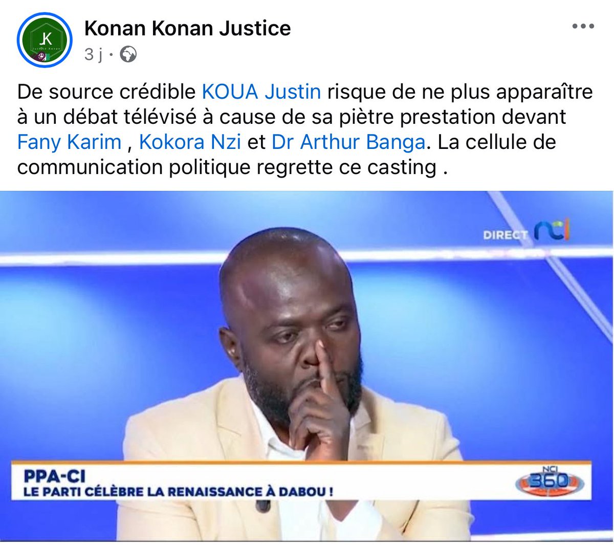 Ivoirowsky's tweet photo. 🇨🇮 #PPA-CI : Si #Koua Justin a vu un plateau Tv encore ,cest que cest un plateau de riz 🍚 https://t.co/Uf1UiCdZpr
