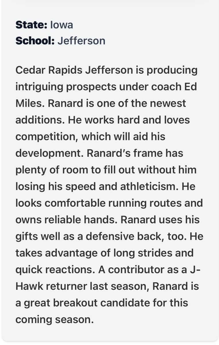 Lucas Ranard (@lucasranard13) on Twitter photo Thank you @RobHoweHN for the kind words!
<a href="/PrepRedzoneIA/">Prep Redzone Iowa</a> <a href="/IsaacFruechte14/">Isaac Fruechte</a> <a href="/UNIFootball/">UNI Football</a> <a href="/CoachSWallace/">Seth Wallace</a> <a href="/ISUFBRecruiting/">Iowa State Football</a> <a href="/JHawk_Football/">JEFFERSON FOOTBALL</a> Thank you @RobHoweHN for the kind words!
<a href="/PrepRedzoneIA/">Prep Redzone Iowa</a> <a href="/IsaacFruechte14/">Isaac Fruechte</a> <a href="/UNIFootball/">UNI Football</a> <a href="/CoachSWallace/">Seth Wallace</a> <a href="/ISUFBRecruiting/">Iowa State Football</a> <a href="/JHawk_Football/">JEFFERSON FOOTBALL</a>