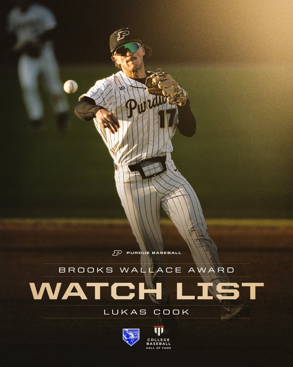 Purdue Baseball (@purduebaseball) on Twitter photo ๐ฏ Elite Company for @LukasCook011
Top 10 Nationally in Batting Avg & now on the Watch List for the #BrooksWallaceAward, recognizing the Shortstop of the Year. #BoilerUp <a href="/CollegeDiamonds/">CollegeBaseballHoF</a> โพ๏ธ ๐ฏ Elite Company for @LukasCook011
Top 10 Nationally in Batting Avg & now on the Watch List for the #BrooksWallaceAward, recognizing the Shortstop of the Year. #BoilerUp <a href="/CollegeDiamonds/">CollegeBaseballHoF</a> โพ๏ธ