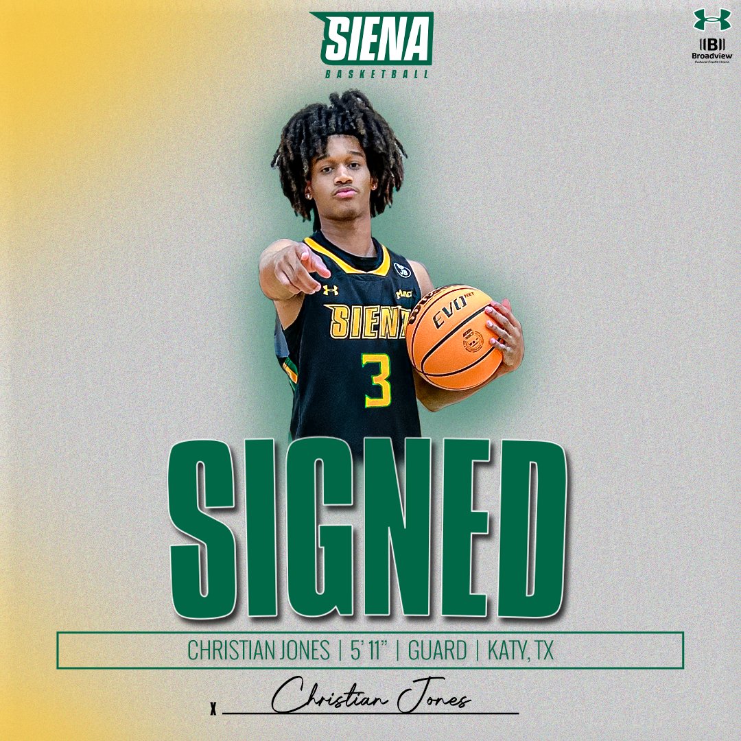 Siena Basketball (@sienambb) on Twitter photo 📝 SIGNED
Excited to officially welcome our first #Classof2025 commit, <a href="/McDAAG/">McDonald's All American Games</a> nominee Christian Jones
Welcome to <a href="/SienaCollege/">Siena College</a>, <a href="/C_Dior30/">Christian Jones</a>!
📰 t.ly/6oW0L
#MarchOn x #SienaSaints x #MAACHoops x #NCAAM 📝 SIGNED
Excited to officially welcome our first #Classof2025 commit, <a href="/McDAAG/">McDonald's All American Games</a> nominee Christian Jones
Welcome to <a href="/SienaCollege/">Siena College</a>, <a href="/C_Dior30/">Christian Jones</a>!
📰 t.ly/6oW0L
#MarchOn x #SienaSaints x #MAACHoops x #NCAAM