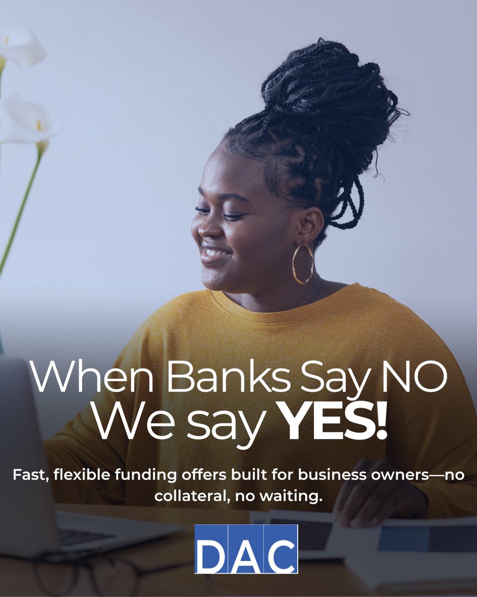 DavidAllenCap's tweet image. When banks say no, we say YES!
Your business shouldn’t suffer from rejection.

At DAC, we help you unlock your full potential with Bank Breezy — connecting you to 20+ funding providers to bring your vision to life. 

#DAC #BankBreezy #SmallBizSuccess #Funding