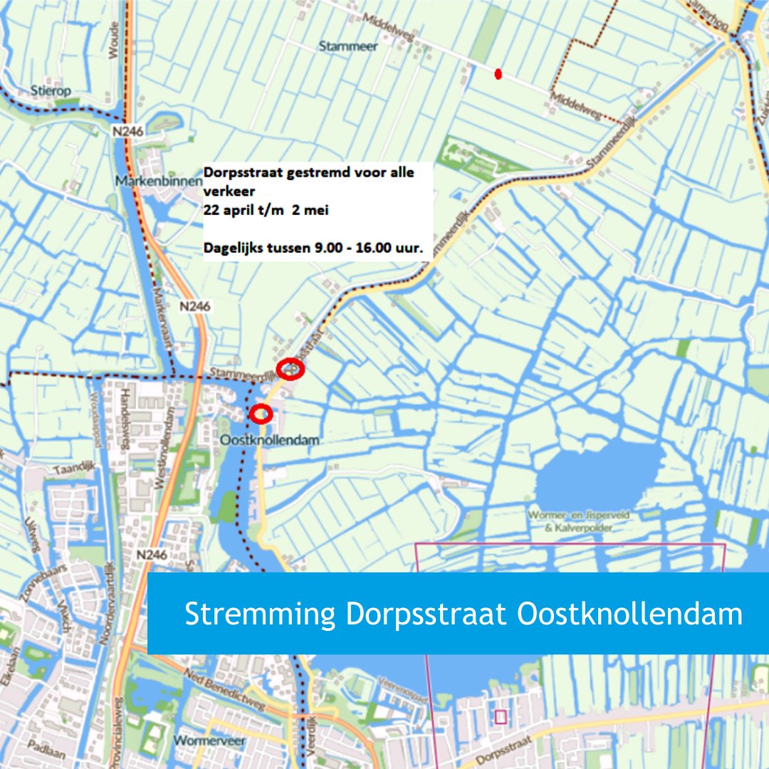 In verband met herstraten is de Dorpsstraat in Oostknollendam van 22 april t/m 2 mei dagelijks tussen 9:00-16:00 gestremd.
🚶‍♀️🚴‍♀️ Fietsers en voetgangers kunnen er langs.