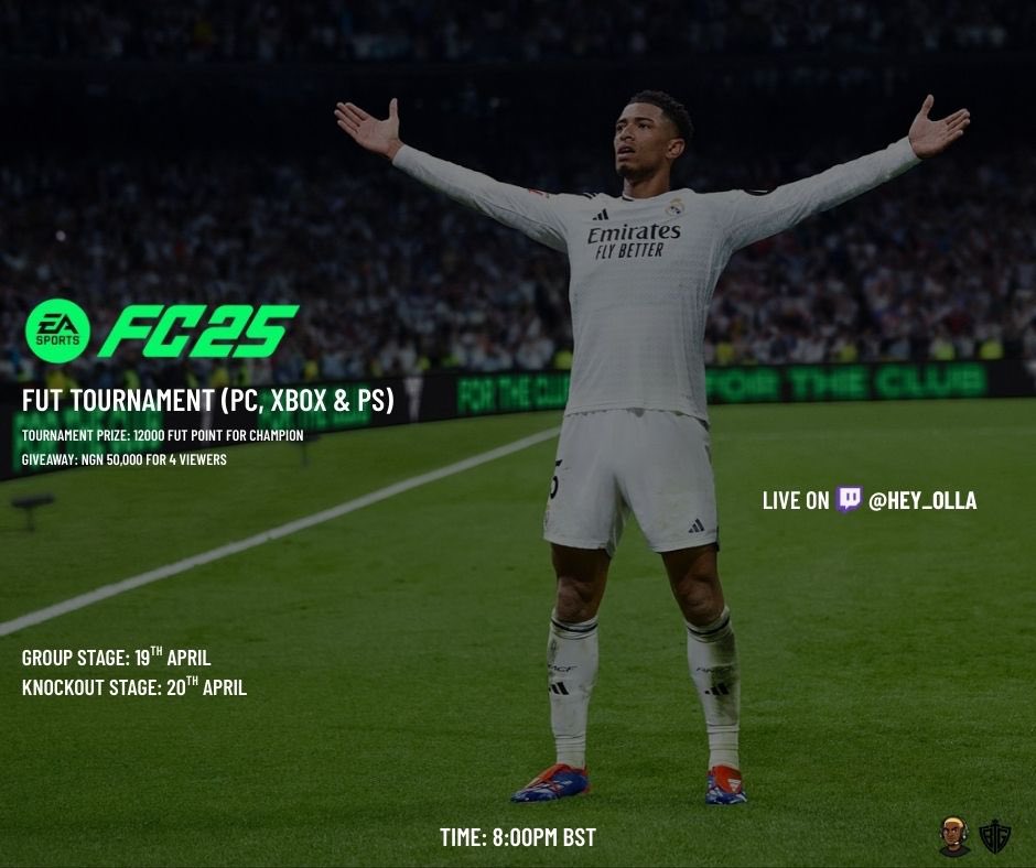 muyiwa_olla's tweet photo. Hey guys, we would be hosting a #BTG FUT Tournament tomorrow 19th April and Sunday 20th April.

Cash prize giveaway for viewers and FUT point for winner of the tournament. Live on https://t.co/1welNfLkNn. Keep notifications on Twitch turned on so you don’t miss it.💪🏾💪🏾 https://t.co/z4JSnoOiF3