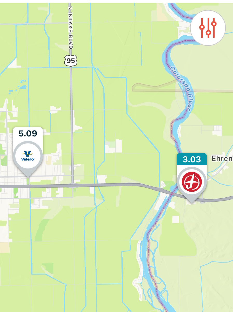 Gas price differences between California and Arizona. Two stations are less than 5 miles apart.