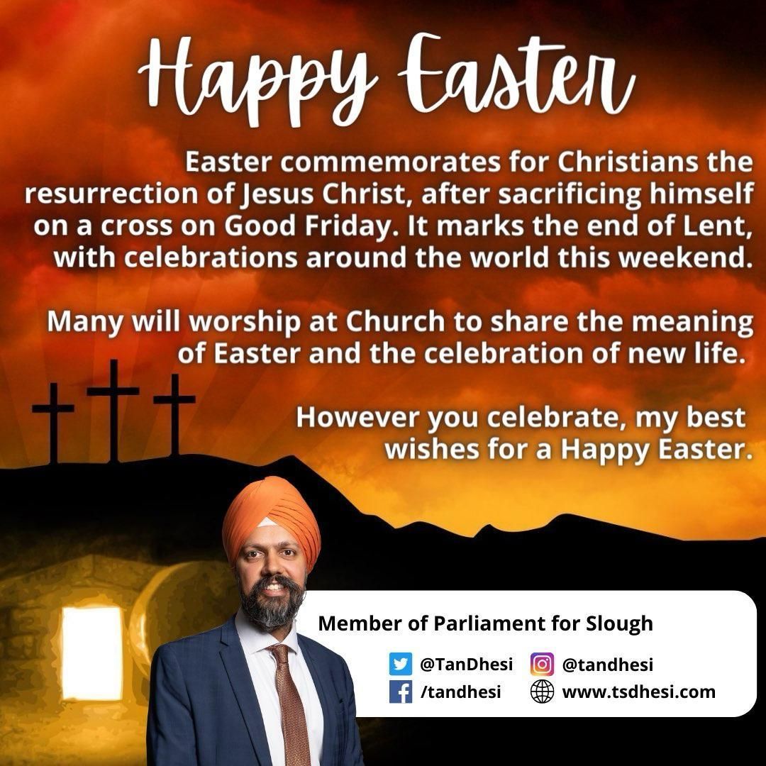 TanDhesi's tweet image. #Easter is a very special time for our #Christian community in Slough and across the world.

However you celebrate, my best wishes everyone for a #HappyEaster.🐣