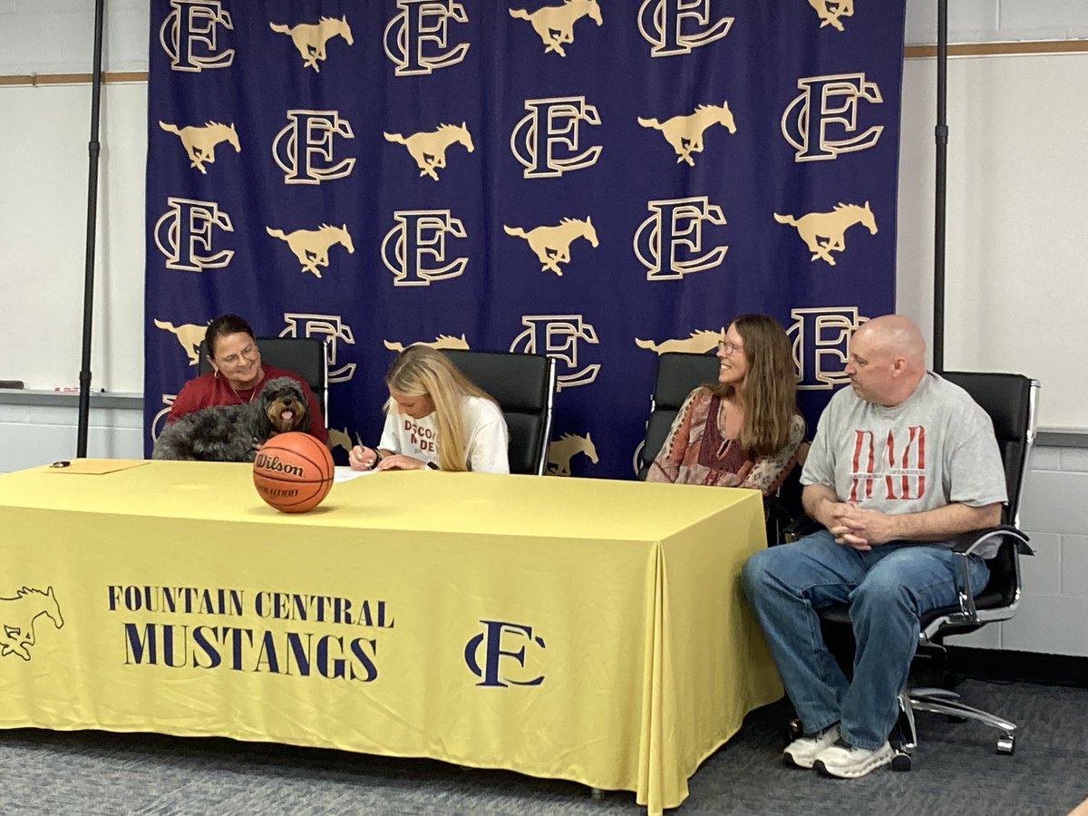 FCMustangTennis's tweet photo. Hannah Prickett signing her letter of intent to play basketball at IU Kokomo.  Congratulations Hannah, and we are proud of you! https://t.co/zIeTtcaxb5