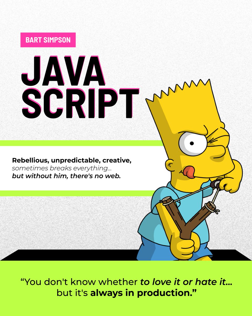 Baufest's tweet photo. 💛 Tomorrow is The Simpsons Day! 🎉

What if each character matched a dev technology? 🍩

In Springfield, everyone has a unique style—just like our coding tools!

👇 Swipe to see which tech fits each character!

#TheSimpsons #DevHumor #SimpsonsCode https://t.co/jTw9VfbYzF
