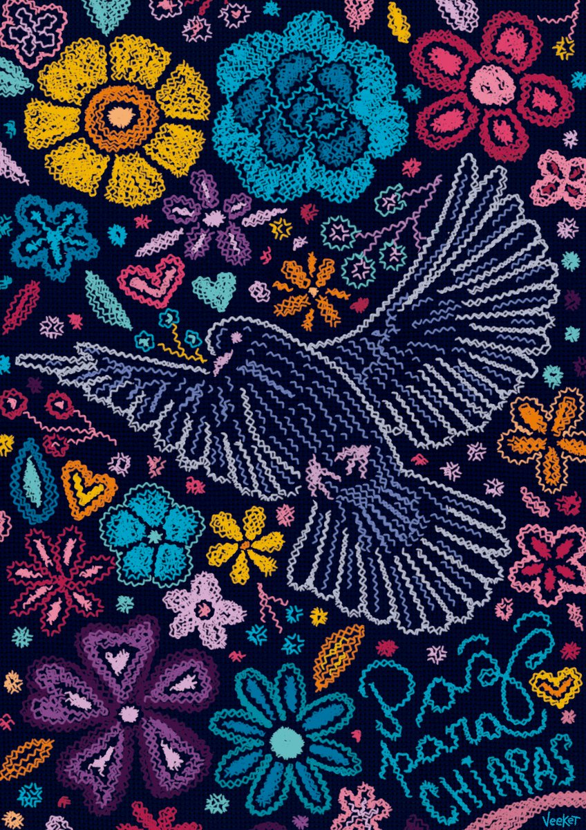 Veeketendeer's tweet photo. @waxartonwax For the creation of this poster, I was inspired by the characteristic floral designs and colors of the handcrafted embroideries made by the indigenous peoples of Chiapas, as a tribute to their culture and a plea for peace for Mexico and its people. https://t.co/X8Nj03IeqG