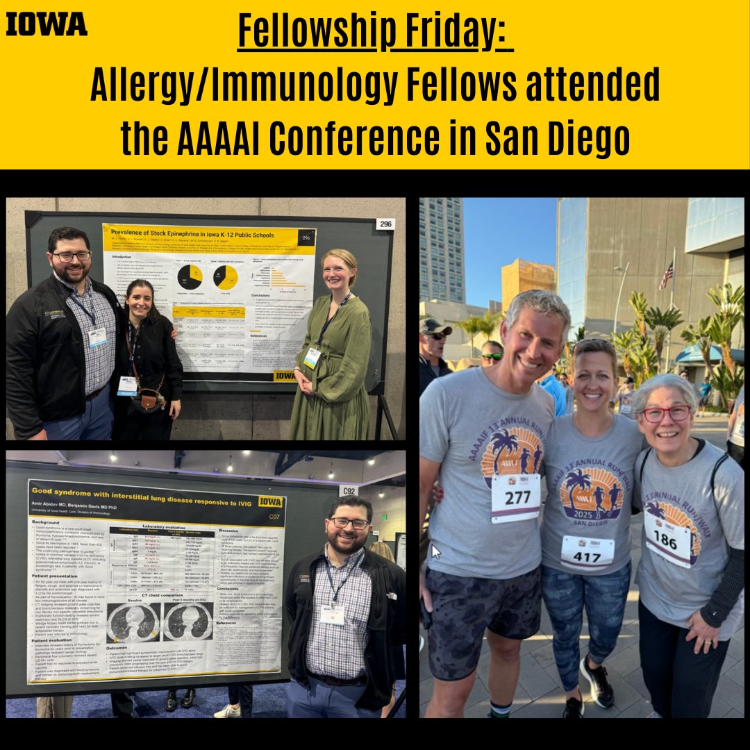For #FellowshipFriday, we wanted to highlight the experiences of our Iowa fellows. Last month, some of our Allergy/Immunology fellows traveled to San Diego and presented their work on food allergies, epinephrine in public schools, and interstitial lung disease. Well done!