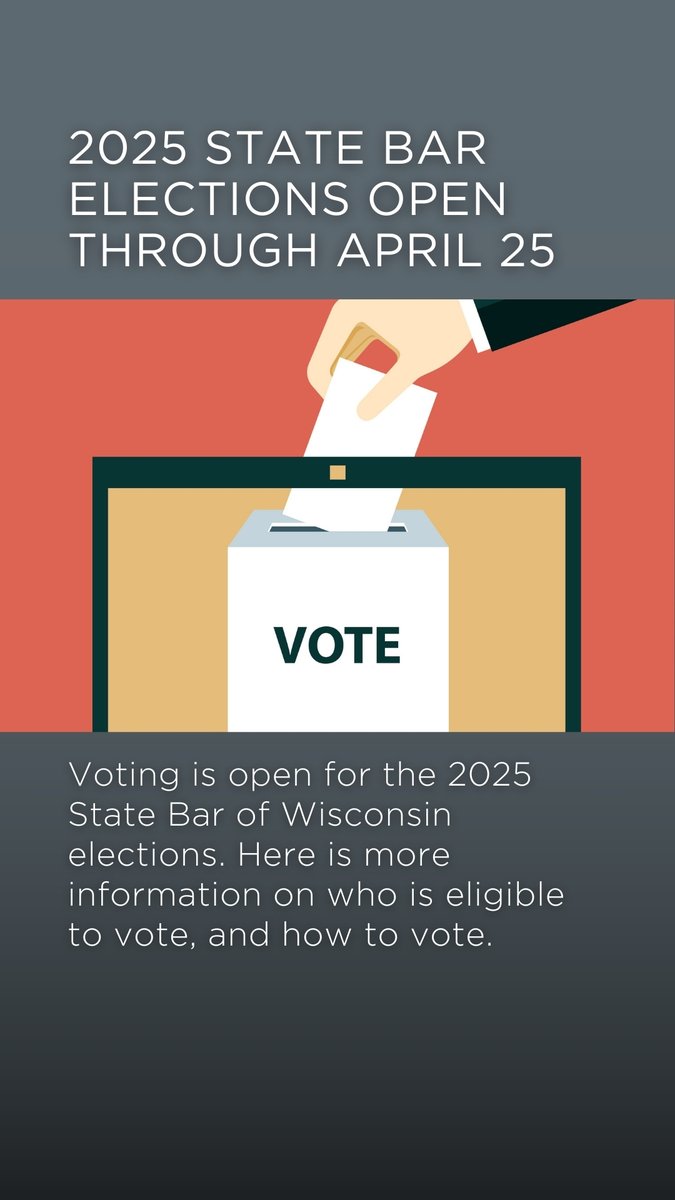 StateBarofWI's tweet photo. Voting is open for the 2025 State Bar elections. ✨How-to information.👇

https://t.co/hUXUMMEd6y

#wisconsinlawyer #wisconsinlaw #wisbar https://t.co/GKEgvad6fm