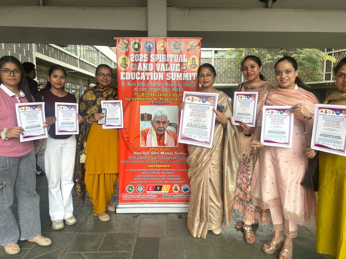 Principal, Prof. Harpreet Kaur along with three faculty members and students attended the “2025 Spiritual And Value Education Summit”,  received “Divine Wisdom Award for Spiritual Education”  by Lieutenant Governor of J&amp;K, Sh. Manoj Sinha Ji at IIC, New Delhi.
#spritual #summit