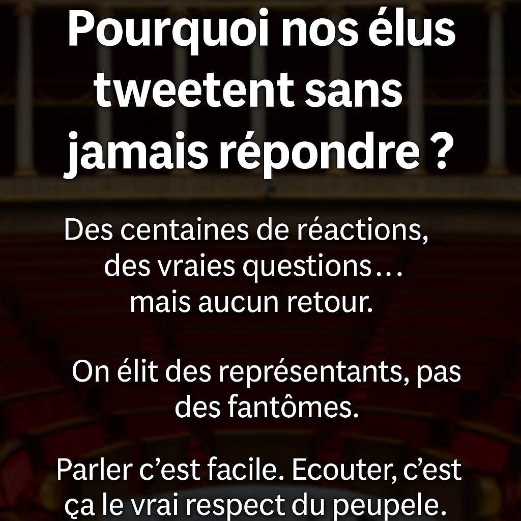 PANTOJA_N_J's tweet photo. Pourquoi nos élus tweetent… sans jamais répondre ?

#Politique #Citoyens #Transparence #Engagement #ÉlusResponsables #RespectDuPeuple #DémocratieVraie #QuestionsSansRéponses #FranceDemain #DialogueCitoyen https://t.co/kHvCwMZsEu