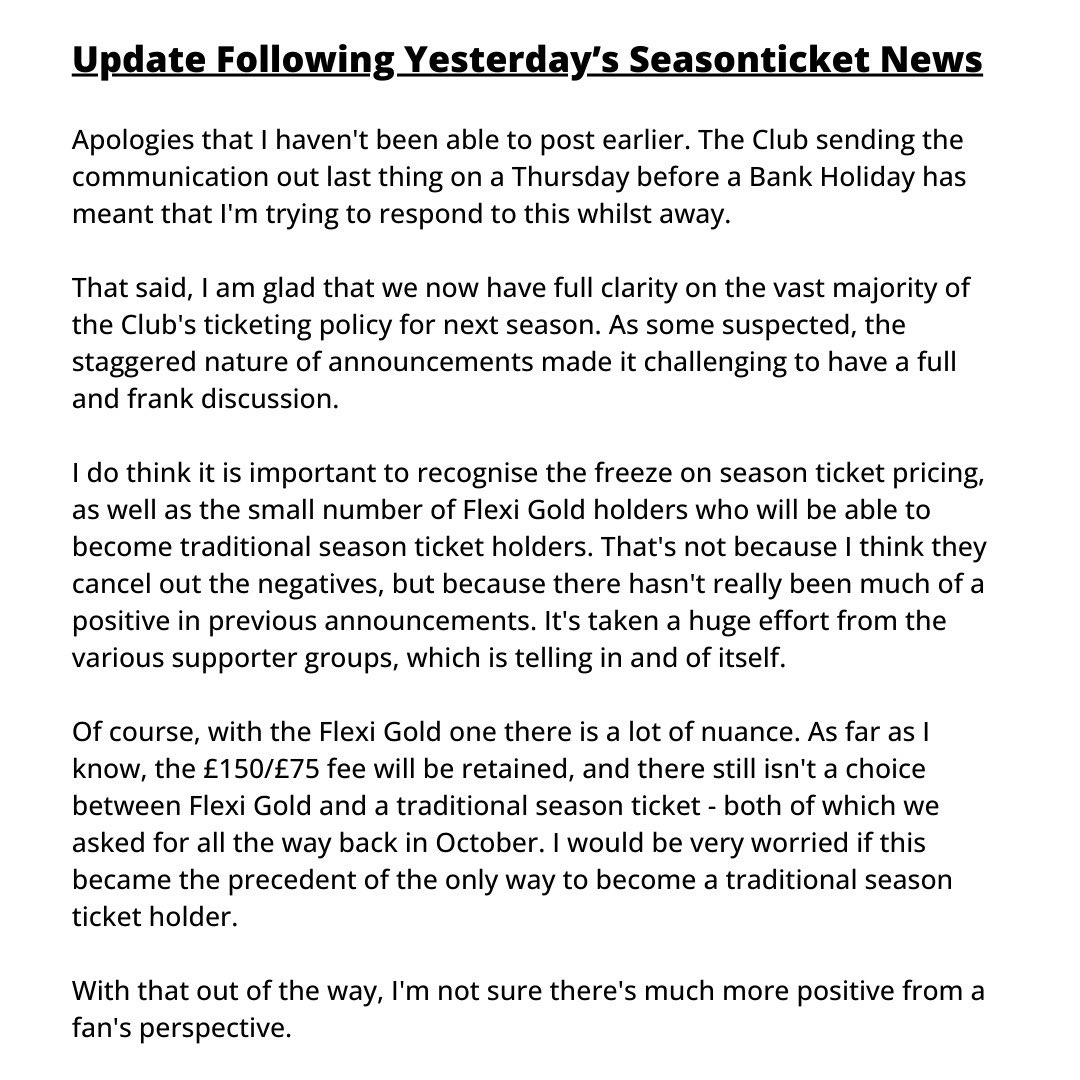 __alexhowell's tweet image. Update following yesterday’s ticket policy announcement.