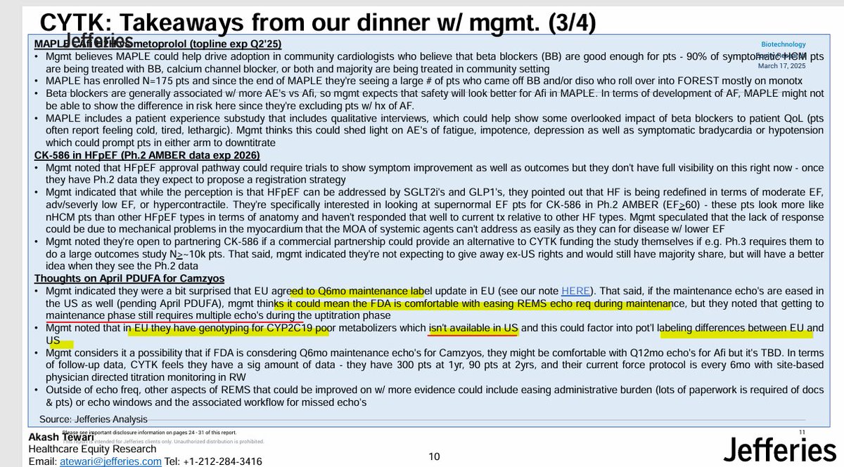 Sports_bios's tweet photo. Think the $BMY Camzyos REMS/label update is pretty much in line with this $CYTK mgmt disczn w/ Jefferies in March - ..MAPLE P3 readout next - maybe 2HMay??  jmho. https://t.co/elOWle86yQ