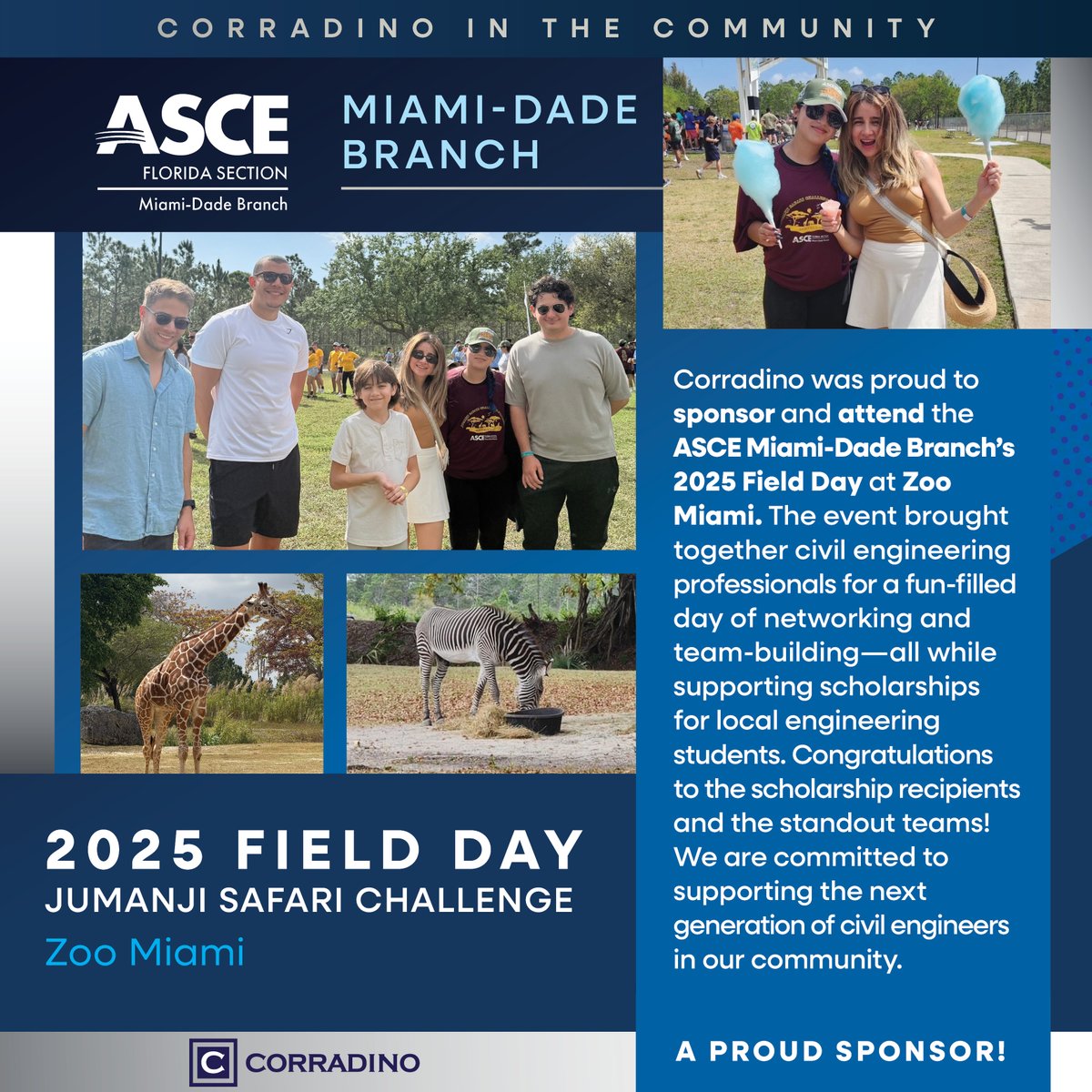 CorradinoGroup's tweet photo. Corradino was honored to sponsor and attend the @ascemiamidade 2025 Field Day recently at Zoo Miami! 🦒🐒We had a great day full of networking, team-building, and supporting the next generation of civil engineers!🏆 https://t.co/piJNq43C5p