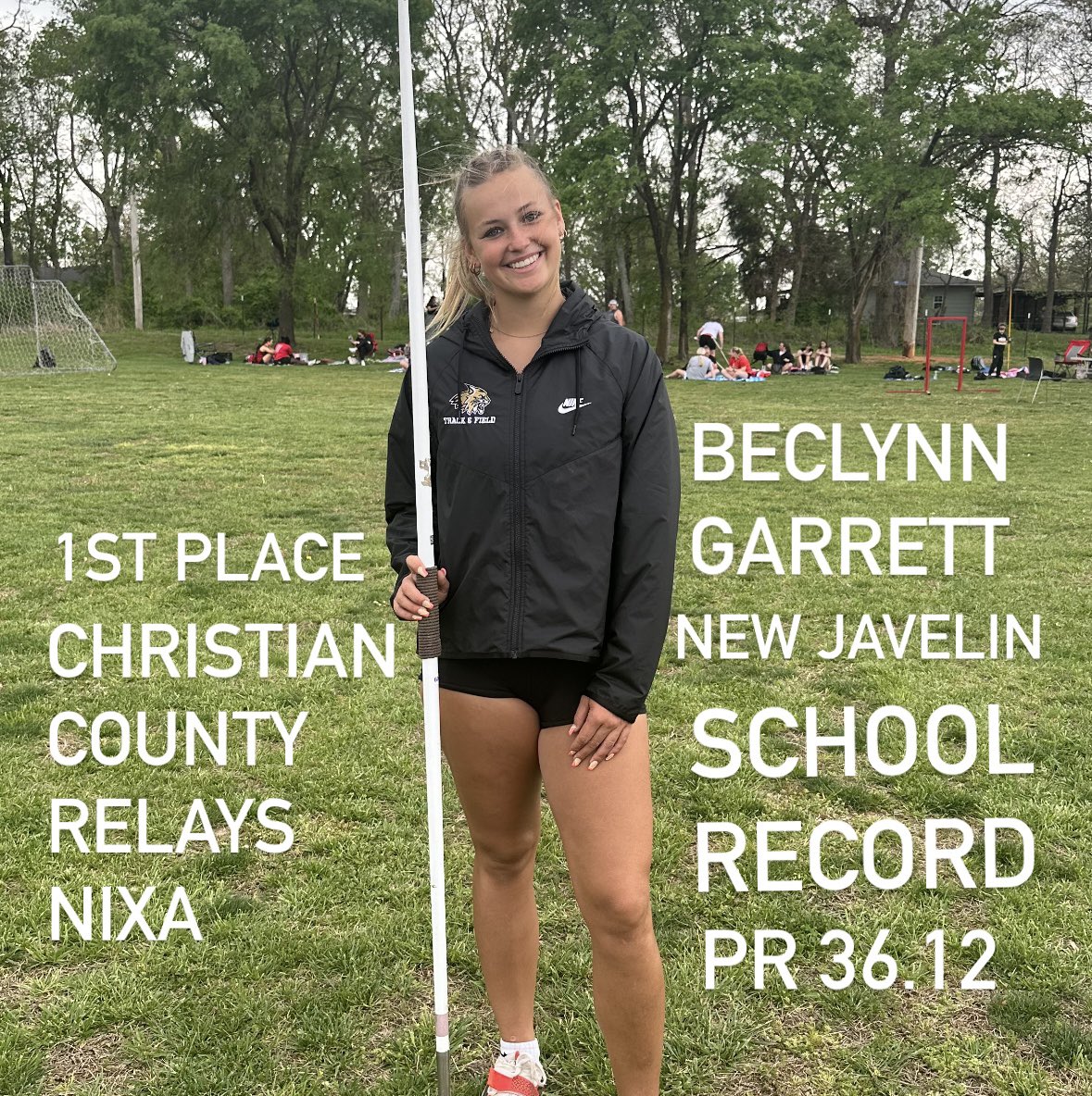ValSportsMom (@valleygirl1994) on Twitter photo Beclynn Garrett broke her own javelin school record with a 36.12 meter throw. 118.5 feet. She finished 1st place in the Nixa track meet! πΎπ€π <a href="/Beclynn10/">Beclynn Garrett</a> <a href="/NHSTracknField/">Neosho Track & Field</a> Beclynn Garrett broke her own javelin school record with a 36.12 meter throw. 118.5 feet. She finished 1st place in the Nixa track meet! πΎπ€π <a href="/Beclynn10/">Beclynn Garrett</a> <a href="/NHSTracknField/">Neosho Track & Field</a>