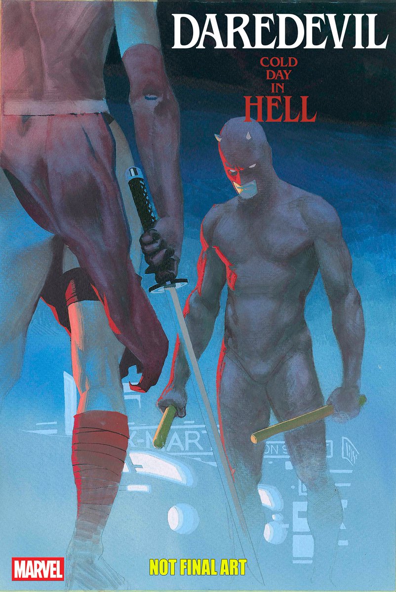 Marvel has released the final version of Esad Ribic's variant cover for Daredevil: Cold Day In Hell #2. I've put the "not final art" version as well for comparison...