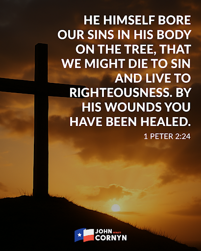 TeamCornyn's tweet photo. Today, we remember the ultimate sacrifice.

On the cross, Christ bore our sins so that we might be set free — not just from death, but from sin itself.

Good Friday is a solemn reminder that healing, hope, and righteousness were bought with a price.

May we live in gratitude and walk in truth.