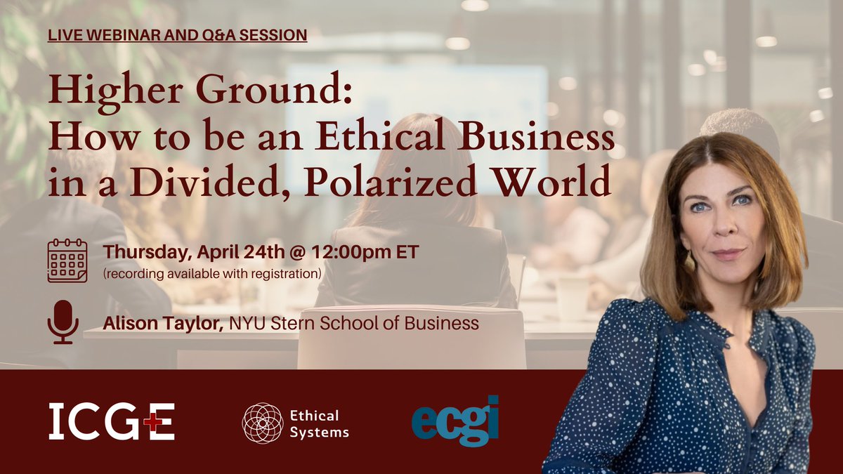 Ethical Systems (@ethicalsystems) on Twitter photo Join us next week for an exclusive conversation with former Ethical Systems Executive Director and current ES Collaborator <a href="/FollowAlisonT/">Alison Taylor</a>
🔗 Register now: go.iu.edu/8taJ
#BusinessEthics #HigherGround #Webinar Join us next week for an exclusive conversation with former Ethical Systems Executive Director and current ES Collaborator <a href="/FollowAlisonT/">Alison Taylor</a>
🔗 Register now: go.iu.edu/8taJ
#BusinessEthics #HigherGround #Webinar