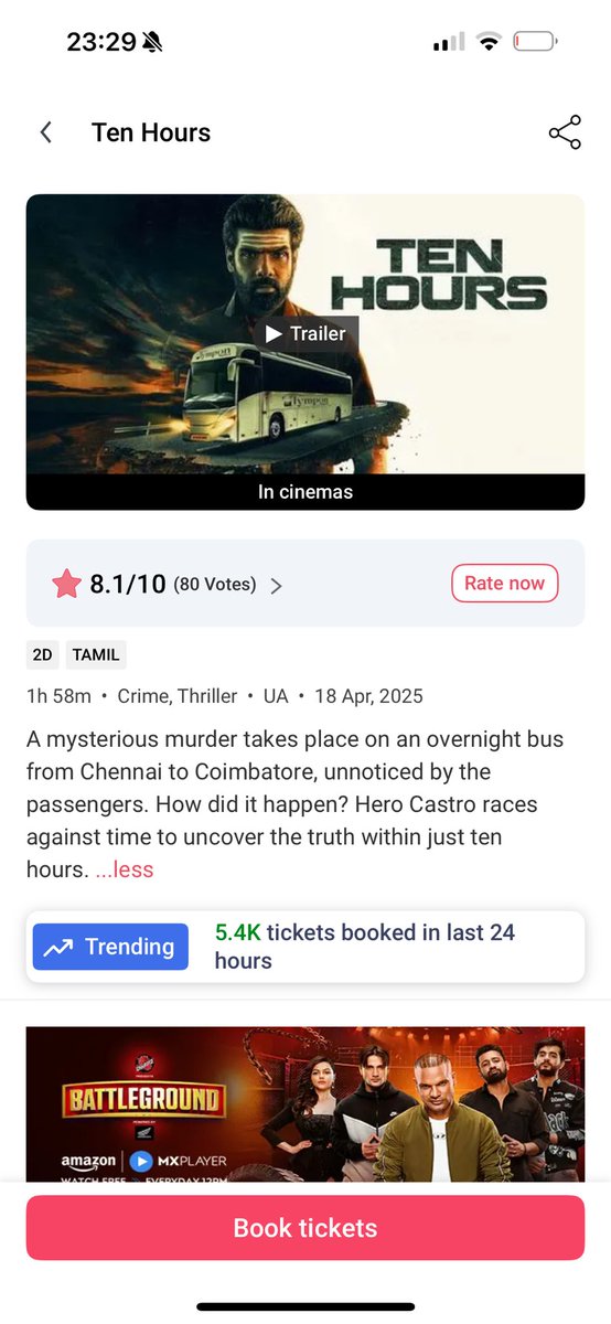 #TenHours Trending on <a href="/bookmyshow/">BookMyShow</a> 😊❤️🙏🏻