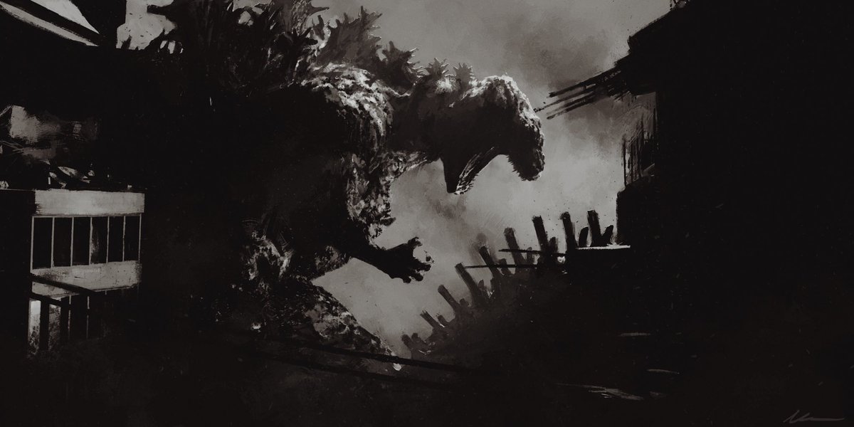 noui_nono's tweet image. Two Godzilla paintings I did a while back