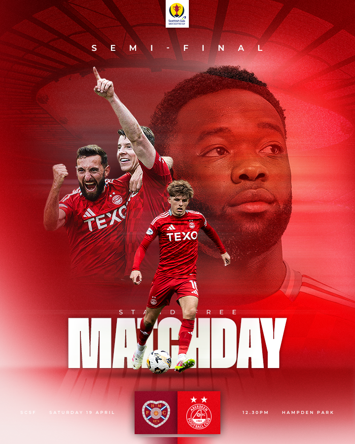 AberdeenFC's tweet photo. SCOTTISH CUP SEMI-FINAL MATCHDAY.

See you at Hampden 🙌 https://t.co/I5KmfGJVPy