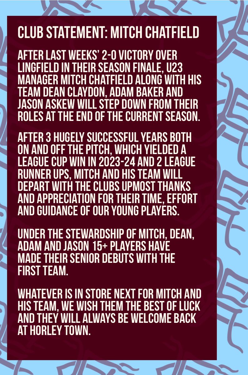 Club Statement | Mitch Chatfield and U23s

We will release more information about 2025-26 plans for the U23 very soon. 

Right now, thank you again gents 💜💙