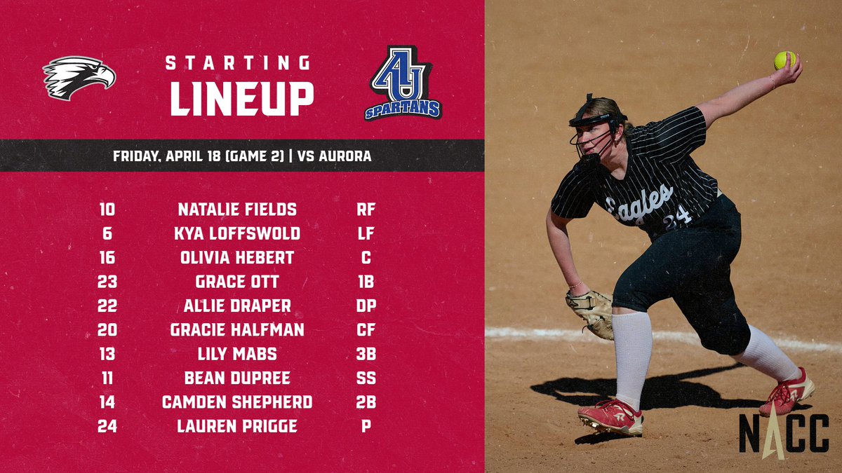 Edgewood Eagles (@edgewoodeagles) on Twitter photo Starting Lineup for <a href="/SbEdgewood/">EdgewoodCollegeSB</a> Game 2 vs Aurora
Live Links - EdgewoodCollegeEagles.com/coverage Starting Lineup for <a href="/SbEdgewood/">EdgewoodCollegeSB</a> Game 2 vs Aurora
Live Links - EdgewoodCollegeEagles.com/coverage