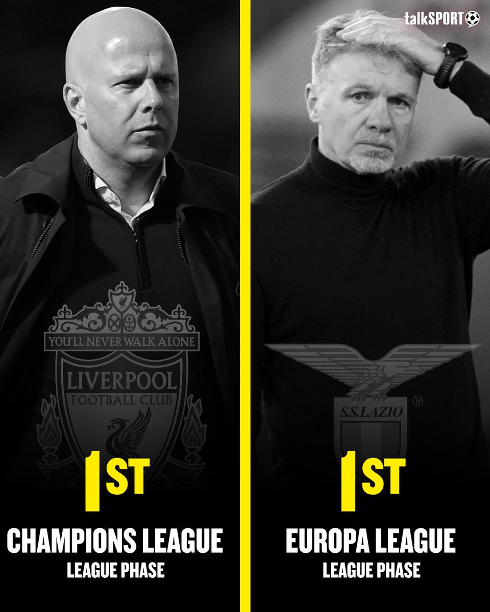 talkSPORT's tweet photo. Liverpool and Lazio are the only teams from the top four of their respective competition's league phase to not make the semi-finals. 🙃

First the worst. 🫠 https://t.co/XGnWE6OKwf