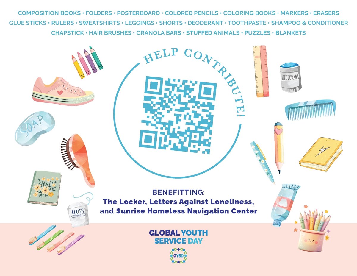 BetsyLowe's tweet photo. Looking for an opportunity to help your community - join in the 37th Annual Global Youth Service Day as we make
"Kits for Kids"
to benefit charities (The Locker, Sunrise Homeless)
How you can help: make a donation by clicking the link below
https://t.co/tJxTHPWJN9
#GYSD https://t.co/LjSGaw9wVP