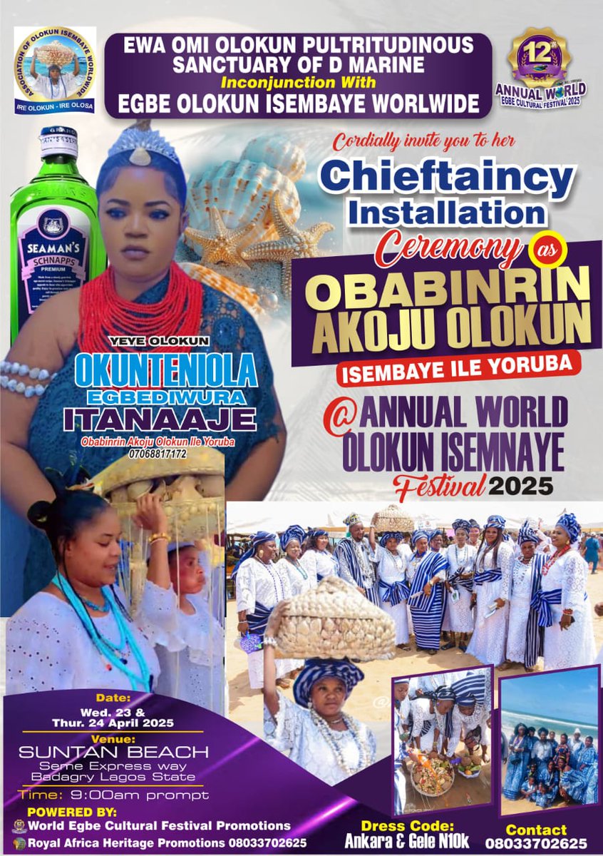 WuraKulture's tweet photo. Hey it's the Olokun Festival of one of our patron. Understand what Olokun is?! Olokun is the energy of wealth, abundance and the mysteries of the ocean. Is Olokun same as Mami water? Probably it's same thing but a change in diction. #olokun #africaspirituality #mamiwater #wura https://t.co/LkSgVvRdDu