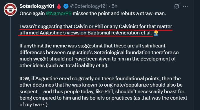 Namor 📖 (@namorpb) on Twitter photo <a href="/Soteriology101/">Soteriology101 🩸</a> Leighton, you're backpedaling.
You said this is an example of "blindly idolize their heroes to the point that they are willing to follow them in their blatant error."
But your reply says you weren't suggesting Calvin or <a href="/Phil_Johnson_/">Phil Johnson</a> followed into said errors.
Which is it? <a href="/Soteriology101/">Soteriology101 🩸</a> Leighton, you're backpedaling.
You said this is an example of "blindly idolize their heroes to the point that they are willing to follow them in their blatant error."
But your reply says you weren't suggesting Calvin or <a href="/Phil_Johnson_/">Phil Johnson</a> followed into said errors.
Which is it?
