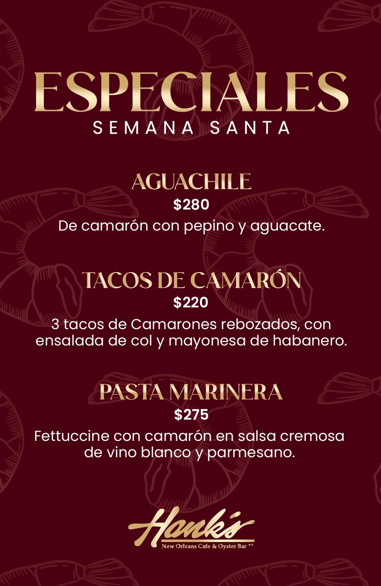 HanksQueretaro's tweet photo. Ven a Hank's Querétaro y prueba alguno de nuestros deliciosos platillos Especiales para esta temporada. Vigencia hasta el 27 de abril de 2025. https://t.co/dNU13yfROC