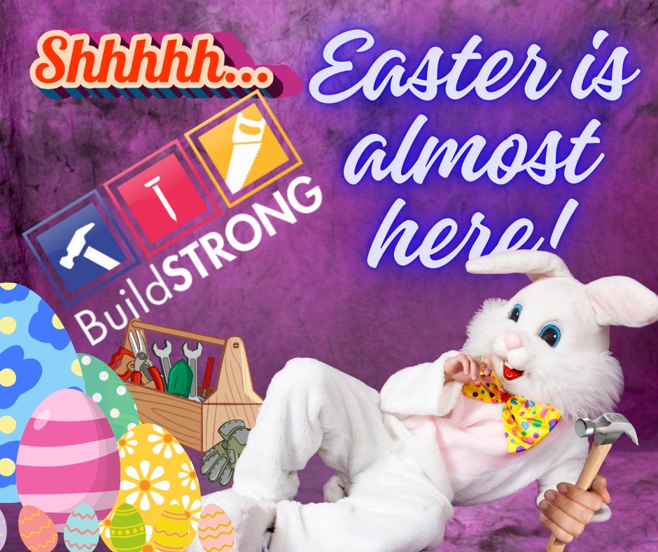 BuildSTRONG_ID's tweet photo. Easter is almost here and the Easter Bunny’s got a new gig with BuildSTRONG. He’s swapping egg hunts for hammering out your dream renovation! #BuildSTRONG #EasterFixUps #BunnyBuilder https://t.co/bJNcmDPdDk