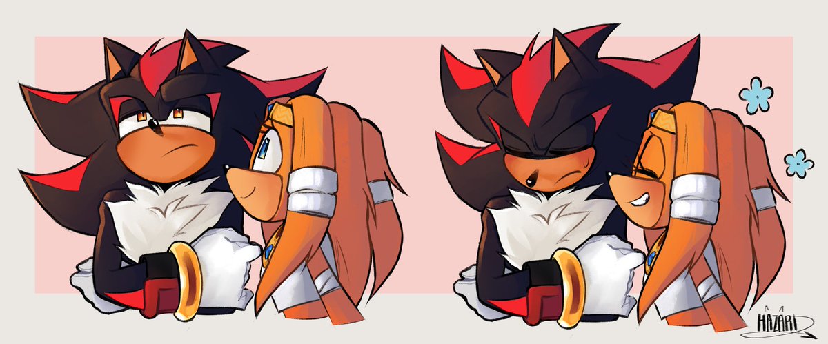 With the large amount of Tikal fanart recently I thought it would be a good idea to post this Shadikal commission made by the artist <a href="/hazardousarin/">arin</a> that I haven't shared yet! 🖤🧡 #Shadowthehedgehog #Tikaltheechidna
