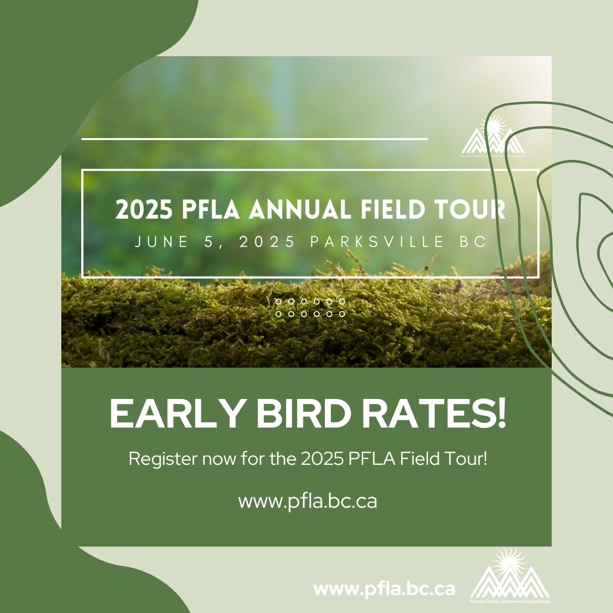 PFLABC's tweet photo. Take advantage of Early Bird Rates and register for the 2025 PFLA Field Tour featuring sustainable private forest land management in Parksville, BC. https://t.co/7TciO8UNW9 #fieldtour #sustainability #forest https://t.co/xMhrOhatm2