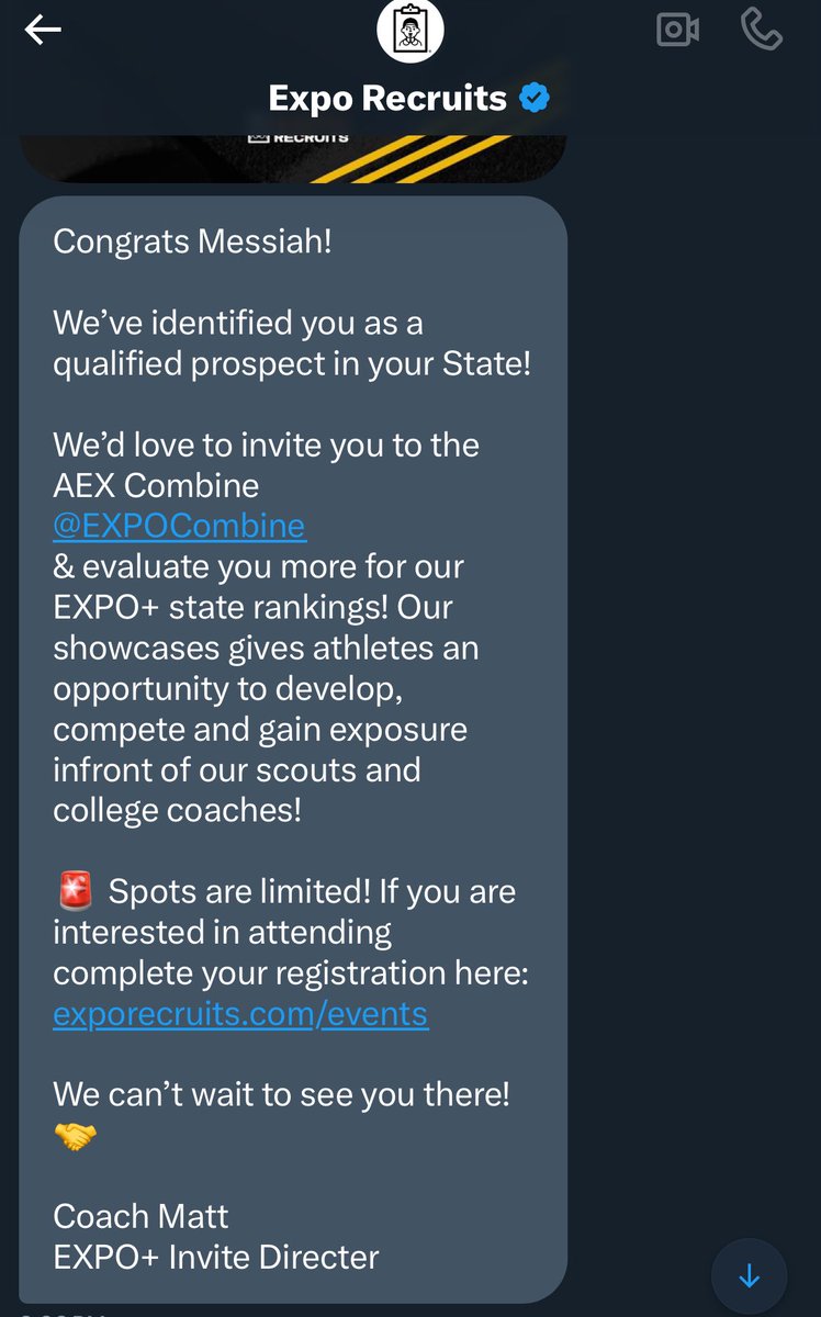 thank you! <a href="/ExpoRecruits/">Expo Recruits</a> for the camp invite 

<a href="/CoachDSanders/">Dillon Sanders</a> <a href="/EnsworthFB/">Ensworth Football</a> <a href="/tthasselbeck/">tim hasselbeck</a>
