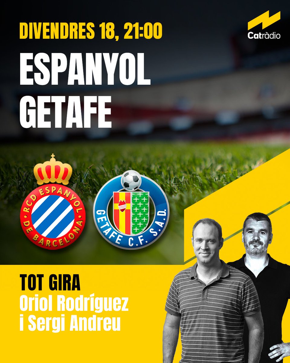 Tot gira (@totgira) on Twitter photo ⚠️ ON AIR!
Espanyol-Getafe, amb <a href="/SergiAndreuG/">Sergi Andreu</a>
Els de Manolo busquen la tercera victòria seguida #RCDE
▶️ catradio.cat/totgira ⚠️ ON AIR!
Espanyol-Getafe, amb <a href="/SergiAndreuG/">Sergi Andreu</a>
Els de Manolo busquen la tercera victòria seguida #RCDE
▶️ catradio.cat/totgira