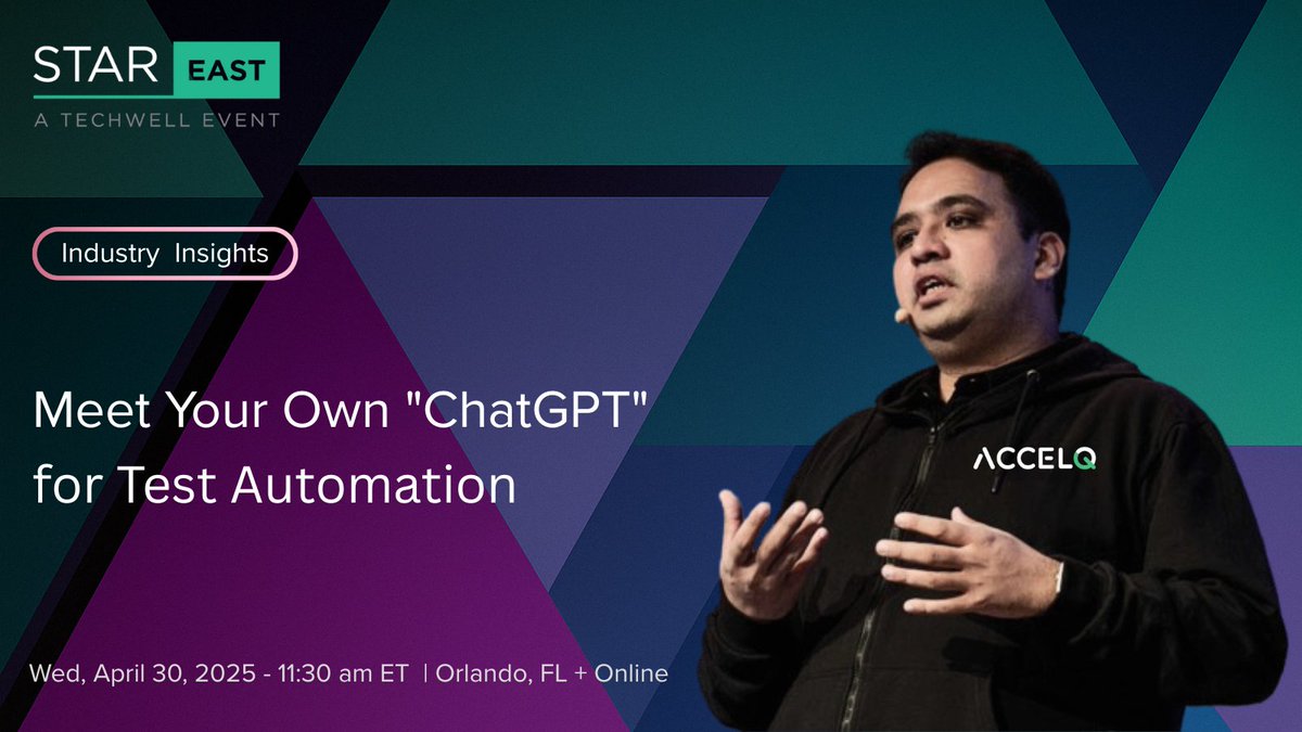 Geosley Andrades @ #StarEAST (@geosley) on Twitter photo What if #GenAI could understand your app, adapt to change & continuously optimize your tests? 
I’m diving into exactly that at #STAREAST by <a href="/TechWell/">TechWell</a>, Orlando – Wed, Apr 30 @ 11:30 AM!
Swing by <a href="/ACCELQ/">ACCELQ</a> Booth #35 after! Let’s talk smart, sustainable #testautomation 
#Testing What if #GenAI could understand your app, adapt to change & continuously optimize your tests? 
I’m diving into exactly that at #STAREAST by <a href="/TechWell/">TechWell</a>, Orlando – Wed, Apr 30 @ 11:30 AM!
Swing by <a href="/ACCELQ/">ACCELQ</a> Booth #35 after! Let’s talk smart, sustainable #testautomation 
#Testing