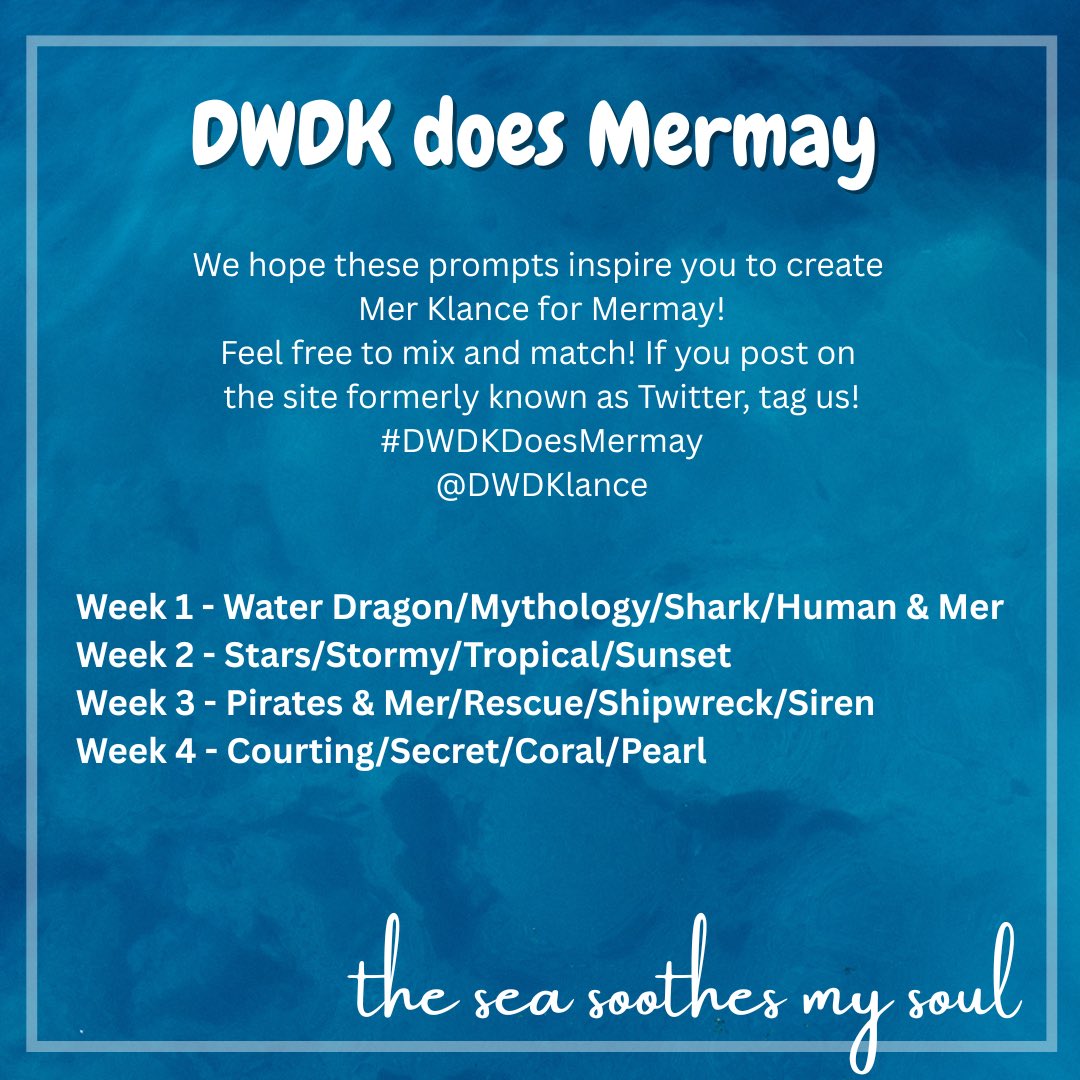 DWDKlance's tweet image. DWDK is celebrating Mermay!

Use our #DWDKDoesMermay and tag us if you post on AO3 and link it on the site formerly known as twitter!  Or if you draw a masterpiece!  Share with us and enjoy MerKlance!