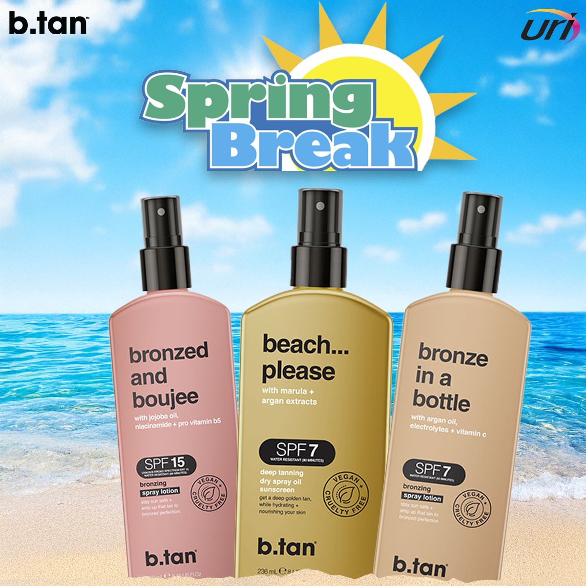 URIworld1's tweet photo. Spring Break is here!

Be sure to protect your skin while having fun in the sun with SPF products from b.tan!

https://t.co/fcDDcPWuer https://t.co/i2Iud16k0F
