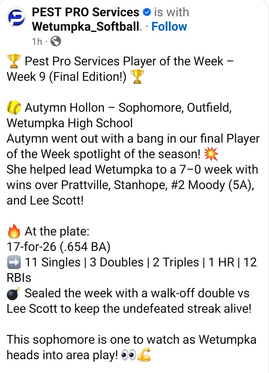 AutymnHollon_2027 (@autymnhollon33) on Twitter photo Thankful to be named player of the week!!
<a href="/LindsayFico/">Lindsay Fico</a> <a href="/BclarkUSA/">Becky Clark</a> <a href="/JaxStateSB/">Jax State Softball</a> <a href="/SamfordSB/">Samford Softball</a> <a href="/Emily5Car/">Emily Carosone</a> <a href="/e_newellcoach/">Eric Newell</a> <a href="/StinaMcC7/">Kristina McCain</a> <a href="/reynoldsmegan/">Megan Reynolds</a> <a href="/BclarkUSA/">Becky Clark</a> <a href="/tsmartt14/">Taylor Smartt</a> <a href="/defo25/">Stephanie DeFeo</a> <a href="/UAH_SB/">UAH Softball</a> <a href="/LipscombSB/">Lipscomb Softball</a> <a href="/SoftballDown/">Down South Softball</a> <a href="/WetumpkaSoftba1/">Wetumpka_Softball</a> <a href="/BSherSB/">Barb Sherwood</a> <a href="/ExtraInningSB/">EXTRA INNING SOFTBALL</a> <a href="/lbpowell12/">Brooke Powell</a> <a href="/Steal_Powell/">Southern Steal - Powell</a> Thankful to be named player of the week!!
<a href="/LindsayFico/">Lindsay Fico</a> <a href="/BclarkUSA/">Becky Clark</a> <a href="/JaxStateSB/">Jax State Softball</a> <a href="/SamfordSB/">Samford Softball</a> <a href="/Emily5Car/">Emily Carosone</a> <a href="/e_newellcoach/">Eric Newell</a> <a href="/StinaMcC7/">Kristina McCain</a> <a href="/reynoldsmegan/">Megan Reynolds</a> <a href="/BclarkUSA/">Becky Clark</a> <a href="/tsmartt14/">Taylor Smartt</a> <a href="/defo25/">Stephanie DeFeo</a> <a href="/UAH_SB/">UAH Softball</a> <a href="/LipscombSB/">Lipscomb Softball</a> <a href="/SoftballDown/">Down South Softball</a> <a href="/WetumpkaSoftba1/">Wetumpka_Softball</a> <a href="/BSherSB/">Barb Sherwood</a> <a href="/ExtraInningSB/">EXTRA INNING SOFTBALL</a> <a href="/lbpowell12/">Brooke Powell</a> <a href="/Steal_Powell/">Southern Steal - Powell</a>