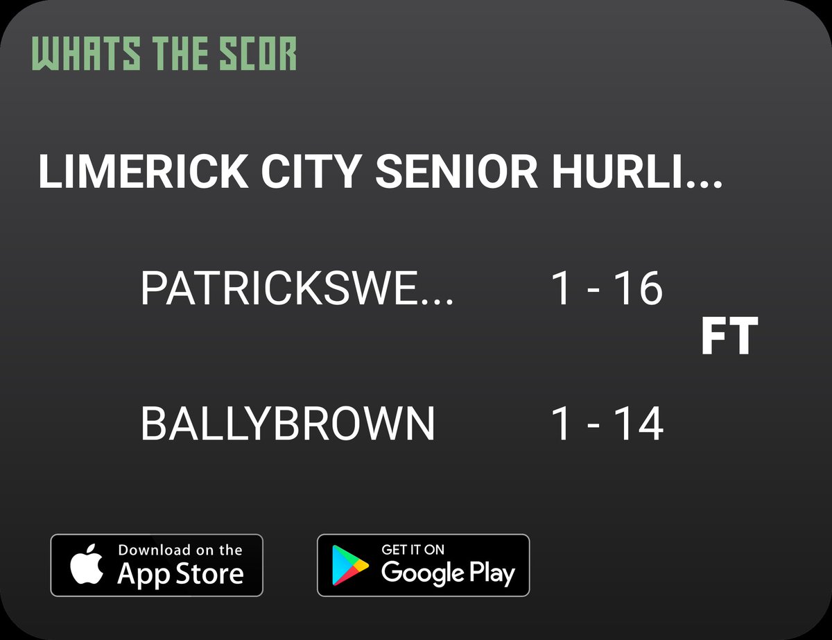 Patrickswell GAA & Camogie (@patrickswellgaa) on Twitter photo Get Live Score Updates straight to your phone, download Whats The Scor. Follow us on <a href="/WhatstheScor/">Whats The ScĂłr</a> Get Live Score Updates straight to your phone, download Whats The Scor. Follow us on <a href="/WhatstheScor/">Whats The ScĂłr</a>