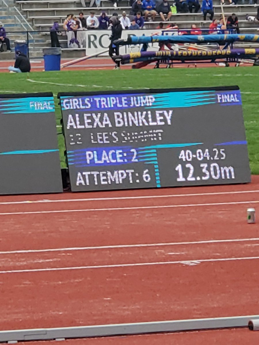 LSHSTigersTandF's tweet photo. KU Relays- Alexa Binkley broke her own record twice in the girls triple jump this afternoon! 
She placed second with a jump of 12.30m! 
Way to go, Alexa!!!! @KU_Relays https://t.co/UPK6L27uY5