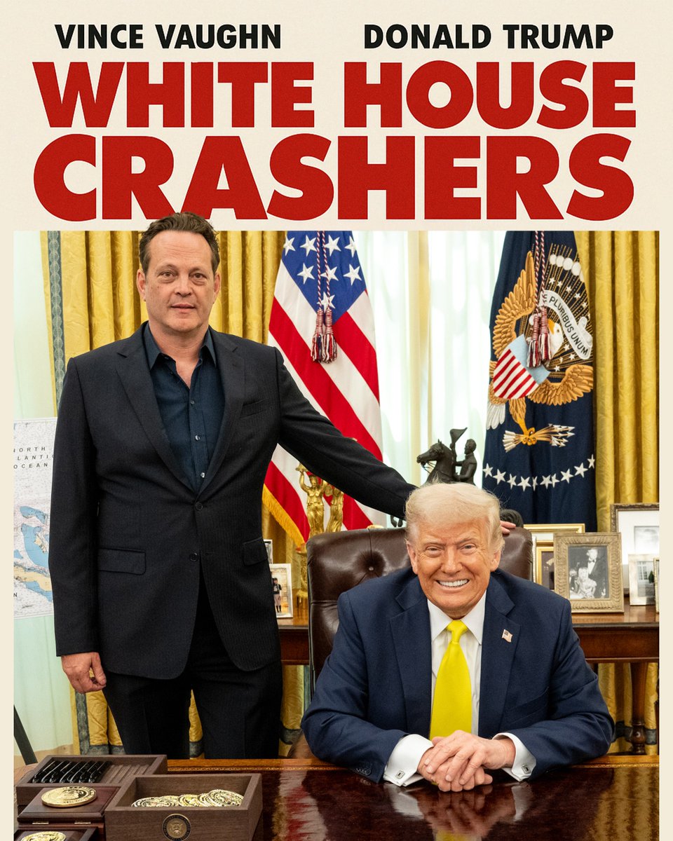 WhiteHouse's tweet image. President Donald J. Trump & Vince Vaughn in the Oval Office 🇺🇸