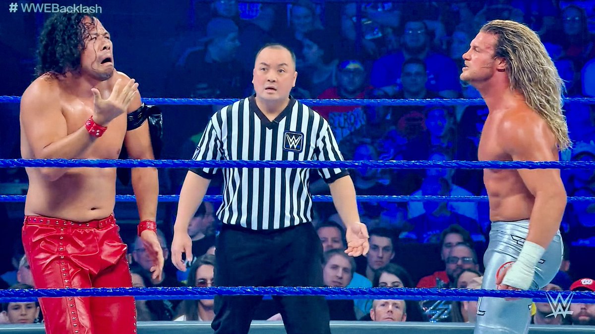 GlennRubenstein's tweet photo. Vince McMahon Fined Dolph Ziggler $50,000 for Spitting in Shinsuke Nakamura’s Face During Their PPV Match 👇

At last night’s Hunkamania comedy show in Las Vegas, I asked Nic Nemeth (fka Dolph Ziggler) about his promo comparing Shinsuke Nakamura to Michael Jackson—during Shinsuke’s first WWE main roster feud in 2017.

Nic said his promo ideas were rejected, and his pitch for a quick, MMA-style Strong Style PPV knockout from Nakamura was shut down.

WWE opted for a 15-minute match at Backlash instead—but Nic had the idea to spit in Shinsuke’s face before the finish.

For this blink and you’ll miss it moment, Vince McMahon fined @NicTNemeth $50,000 (later reduced to $15,000).